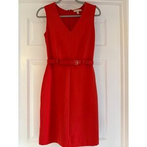 Banana Republic Red V-Neck Belted Sheath Dress - Size 0 - Knee Length